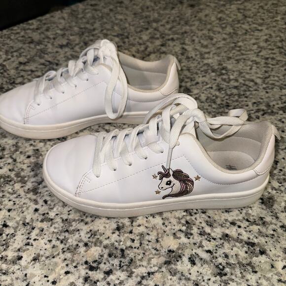 H&M Girl's Size 4 White Sneaker Shoes with Unicorn Design Gently Used - Picture 8 of 8